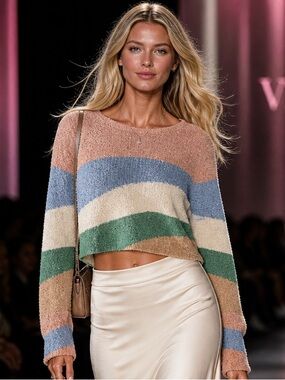 Slate Colorblock Knit Sweater Size L Soft Pastel Striped Cozy Top